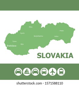 Graphic vector map of Slovakia with icons