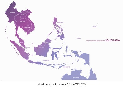 graphic vector map of south asia countries