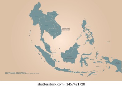 Graphic Vector Map Of South Asia Countries