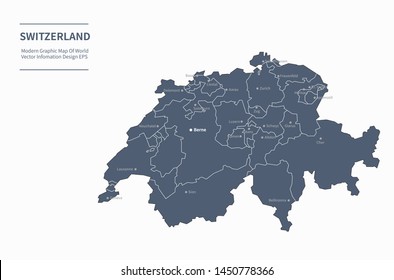 graphic vector map of switzerland