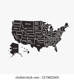 Graphic vector map of United States of America with the names