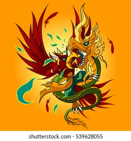 Graphic Vector of Mythical Creatures (Garuda Versus Naga)