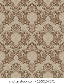 Graphic vector ornament, damask  with contour and halftone.