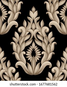 Graphic vector ornament, damask with contour