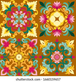 Graphic vector ornaments for tiles, majolica.