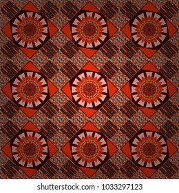 Graphic vector pattern. Abstract ornament. A seamless background. Wallpaper in the geometrical style. Brown, red and orange texture.