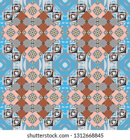 Graphic vector pattern. Abstract ornament. Pink, gray and blue texture. Wallpaper in the geometrical style. A seamless background.