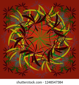 Graphic vector pattern. Floral ornament. A seamless vector background. Wallpaper in the floral style. Green, red and yellow texture.