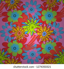 Graphic vector pattern. Floral ornament. A seamless vector background. Wallpaper in the floral style. Pink, blue and red texture.