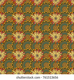 Graphic vector pattern. Floral ornament. Wallpaper in the floral style. Green, brown and yellow texture. A seamless vector background.