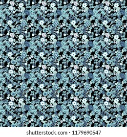 Graphic vector pattern. Wallpaper in the floral style. Black, gray and blue texture. Floral ornament. A seamless vector background.