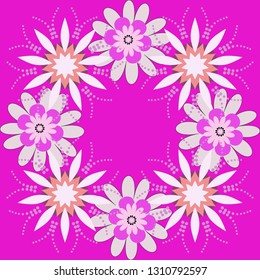 Graphic vector pattern. Wallpaper in the floral style. Magenta, pink and purple texture. A seamless vector background. Floral ornament.