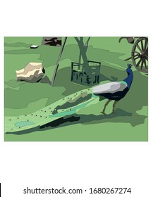 graphic vector peacock running at the zoo