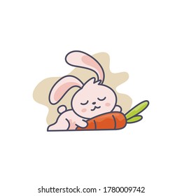Graphic vector of the rabbit sleeping with carrots illustration, perfect for logo, sticker or etc