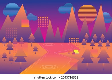 graphic vector retro and geometry graphic orange and purple color 