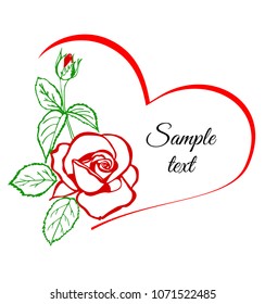 Graphic vector rose and heart. Card for Valentine's Day, Mother's Day, Women's Day.