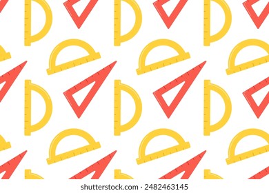 Graphic vector seamless pattern with school kit accessories: triangles
