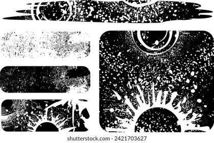 Graphic vector set abstract labels - grunge textures with swirls, cracks, and patterns - design elements circles - layers