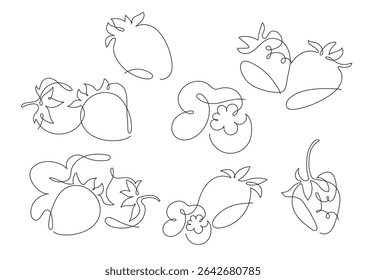 Graphic vector set of simplified strawberries in one line technique