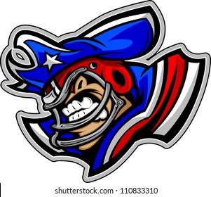 Graphic Vector Sports lllustration of a Snarling American Football Patriot Mascot with Hat on Football Helmet