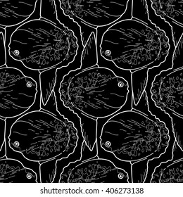 Graphic vector sunfish isolated on white background. Sea and ocean creature in black and white colors. Coloring book page design