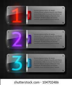 Graphic vector templates - textured metal banners with luminous numbers