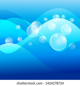 Graphic vector transparent bubbles on a blue background. For layout of brochures, design flyers, cover.