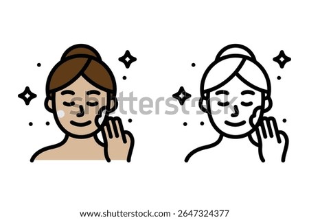 Graphic vector of a woman applying face cream, suitable for skincare products, beauty blogs, or spa advertisements. Ideal for skincare marketing. icon design concept