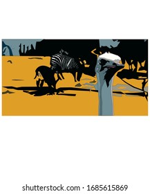 graphic vector work of ostrich roaming at the zoo