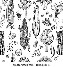 Graphic vegetable pattern. Vector illustration. Manual graphics.