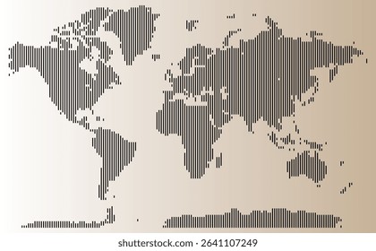 Graphic vertical line shape dotted world map with line shape patterns showing a digital view of Earth