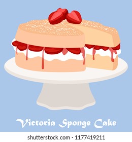 The graphic of a Victorian Sponge Cake decorated with icing and strawberries.