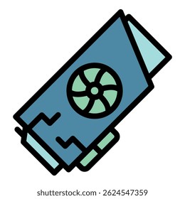 Graphic video card icon. Outline graphic video card vector icon color flat isolated