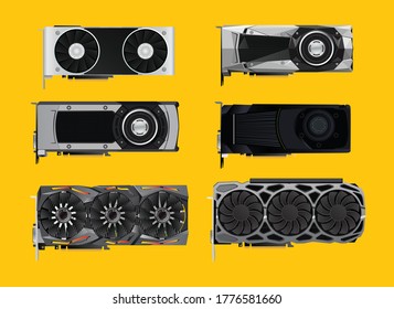 Grafische Grafikkarten GPU-Set detaillierte Vektorgrafik