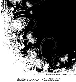 Graphic vintage background with scribbles and butterfly
