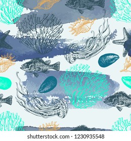 Graphic vintage decorative sea pattern