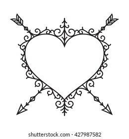 graphic vintage heart and arrow, vector