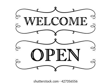 graphic vintage open and welcome on ribbon, vector