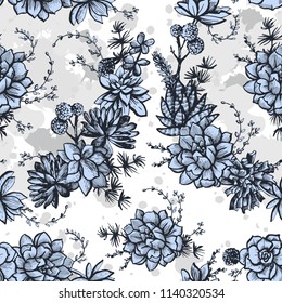 Graphic vintage pattern with succulents