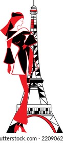Graphic vintage women silhouettes and ornament. Fashion luxury