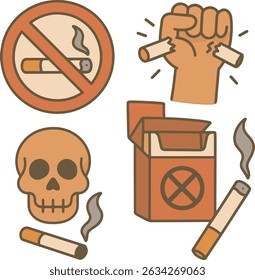 Graphic visual promoting awareness on dangers of smoking with symbols of no smoking and health risks