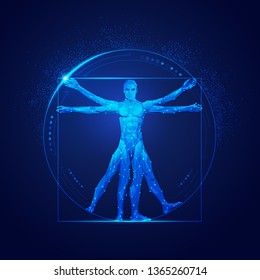 graphic of vitruvian man in futuristic style