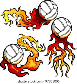 Graphic volleyball sport vector image with flames