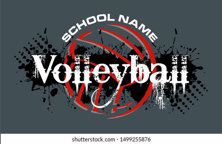 graphic volleyball team design with splatter background for school, college or league