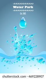 Graphic water splash. Design for water parks, advertising drinks, etc.