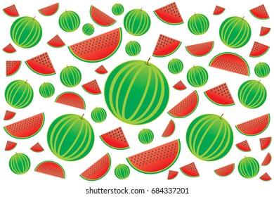 Graphic watermelon pattern, on a white background, Vector illustration.