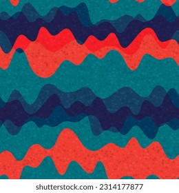Graphic wave liquid vector seamless pattern. Striped curve line texture. Cisual illusion curvature motion effect. Cambered fabric print design. Wave flow splash fluid shapes background.