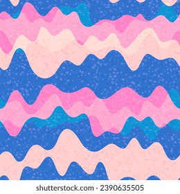 Graphic wave liquid vector seamless pattern. Wavy dynamic stripes texture. Fantasy surface decorative cover. Colorful textile print design. Wave flow splash fluid shapes swatch.