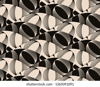graphic waves seamless pattern with wired circles in retro shades