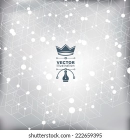 Graphic web background with light spot elements and connected dots, mesh vector abstract complicated cover created from geometric transparent figures, eps10 tech illustration.